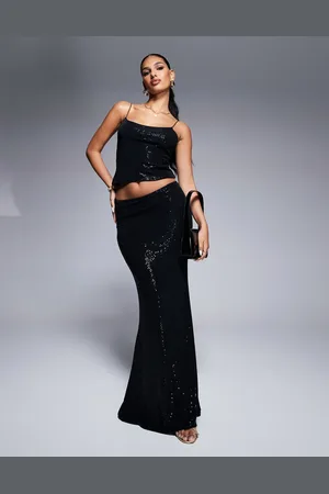 ASOS Co-ord glitter foil fishtail maxi skirt in