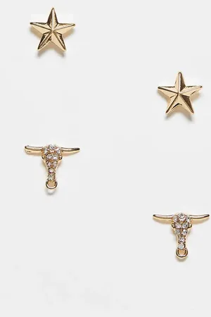 WFTW Crystal earring set with star and ramshead studs in