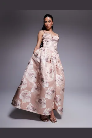 ASOS Jacquard maxi dress with drop waist in champagne floral