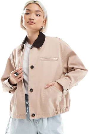 ASOS Bomber barn jacket with chocolate collar in dusty pink