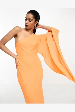 ASOS One shoulder exaggerated sleeve maxi dress in bright
