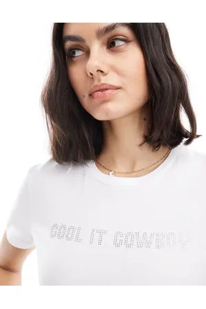 Pieces® Baby tee with cool it cowboy diamante graphic in