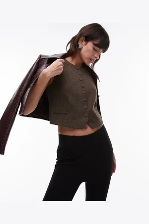 MANGO Herringbone check waistcoat in brown