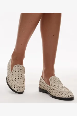 Topshop Connor leather woven loafer in off