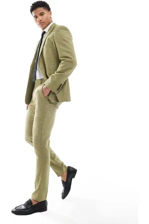 ASOS Skinny wool mix suit trouser in olive basketweave texture