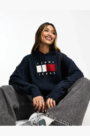 Tommy Hilfiger Center flag logo cable knit hoodie in