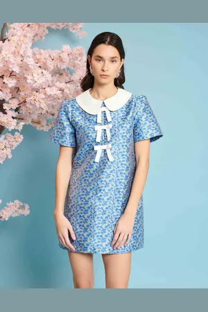 Sister Jane Bow detail jacquard mini dress in ditsy floral