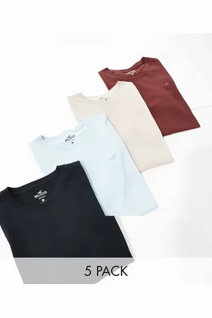 Hollister 5 pack icon logo t-shirt in white/black/tan/blue/burgundy