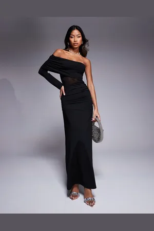 ASOS Asymmetric one shoulder maxi dress with mesh cut out in