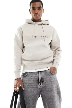 JACK & JONES Oversize hoodie with chest logo in beige