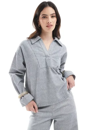 ASOS Denim polo top in navy stripe