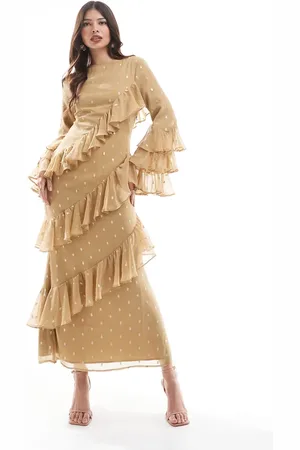 ASOS Tiered sleeve maxi dress with ruffles in dobby