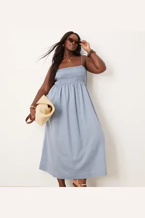 ASOS ASOS DESIGN Curve shirred bust cotton sateen maxi dress in denim