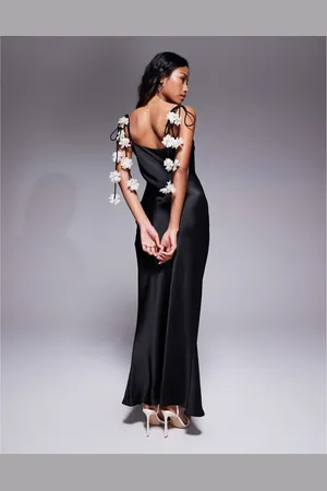 New Look Corsage strap tie shoulder satin slip dress in