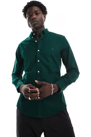 Ralph Lauren Icon logo slim fit garment dyed oxford shirt in dark