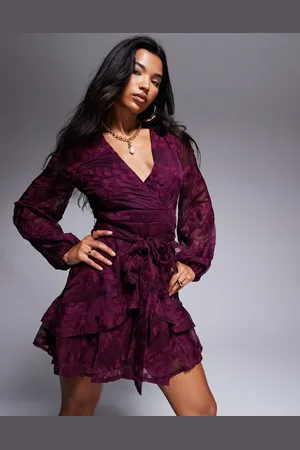 Lulus Embroidered mini dress in burgundy