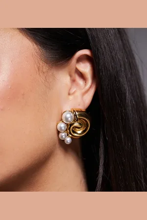 8 Other Reasons Swirl chunky earrings with pearl detail in 18k plated