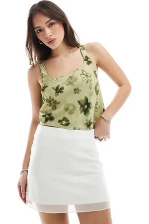 Pull&Bear Mesh overlay mini skirt in white