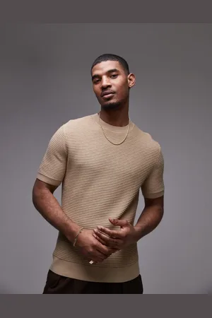 MANGO Ribbed knitted t-shirt in beige