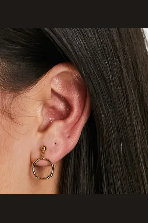 Orelia Mini open circle drop stud earrings in plate