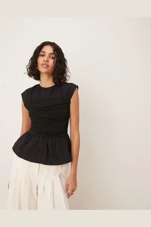 ASOS Woven mix bandage top with ruching detail in