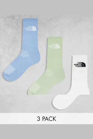 The North Face 3 pack logo crew socks in blue and green