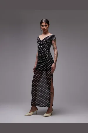 ASOS Mesh wrap maxi dress in black polka dot