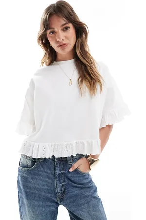 Miss Selfridge Ruffle hem t-shirt in ivory