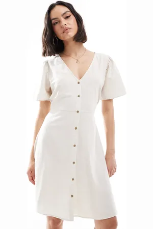 ONLY Linen mix tea dress in stone