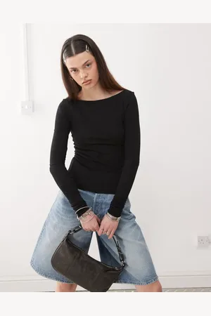 Weekday Linen blend long sleeve top in exclusive to ASOS