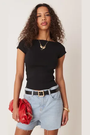 Gina Tricot Short sleeve boatneck slim fit rib top in