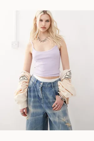 COLLUSION Rib crop cami top in lilac