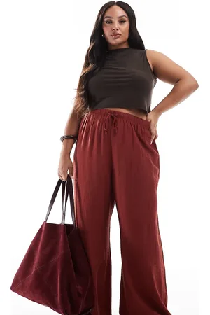 New Look New Look Curve wide leg crinkle trousers in rust