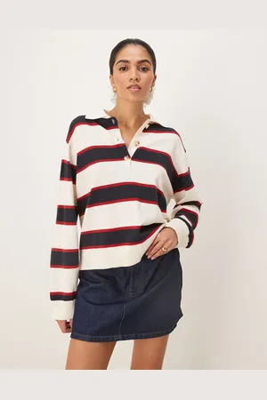Gina Tricot Relaxed fit long sleeve rugby polo long sleeve in white stripe