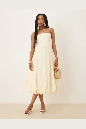 MANGO Capsule linen bandeau structured midi dress in buttermilk