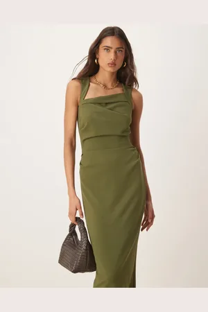 ASOS Square neck midi dress in khaki