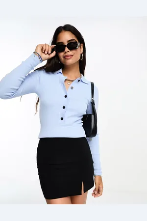 In wear InWear Mowita fine rib button down polo top in