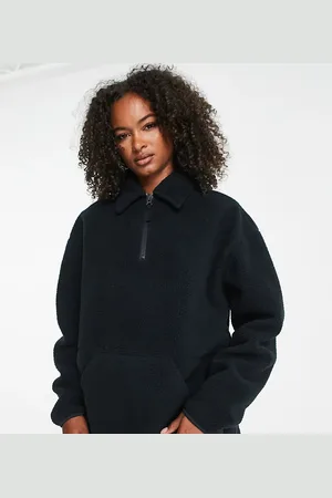 Topshop Borg zip collar sweat in slate