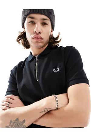 Fred Perry Waffle texture zip up polo shirt in
