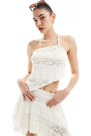 Cotton On Asyymetric hem strappy crop top in coconut texture co-ord