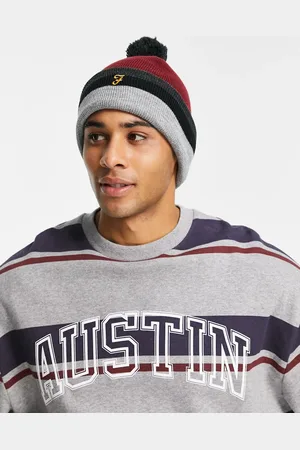 Farah Logo stripe bobble hat in burgundy