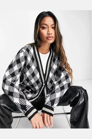 VILA Checked cardigan with pearl buttons in mono