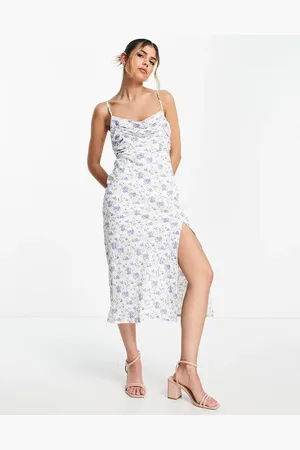 Love Triangle Cami midi dress in retro floral with leg split