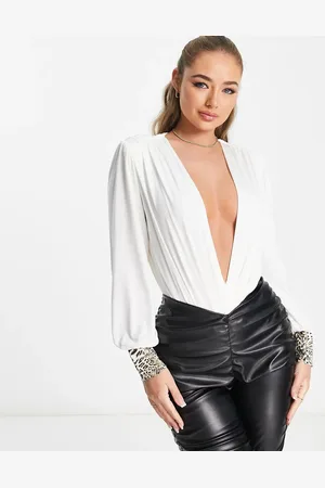 Forever Unique Plunge blouse with contrast cuff in