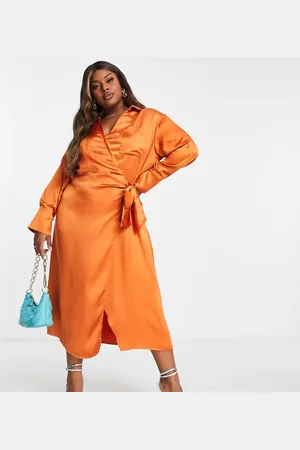 Pretty Lavish Tie waist shirt maxi dress in pumpkin