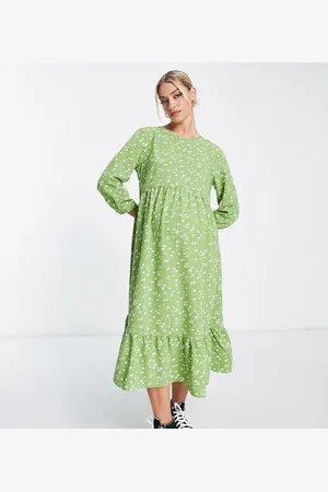 Glamorous Glamorous Maternity long sleeve maxi smock dress in green white floral