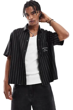 Bershka Embroidered striped shirt in