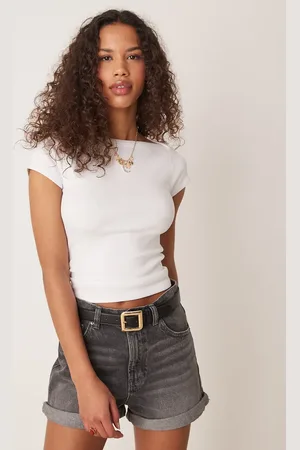 Gina Tricot Short sleeve boatneck slim fit rib top in