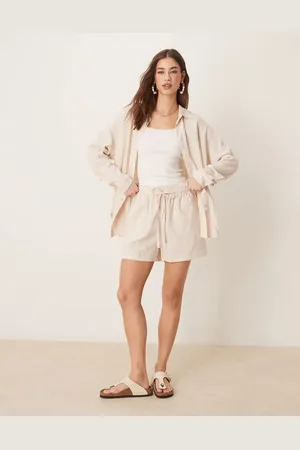 ASOS Linen look pull on shorts co-ord in stone