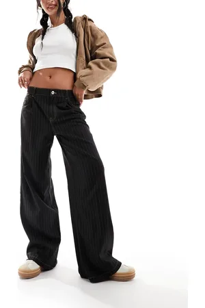 Bershka Pinstripe wide leg trousers in